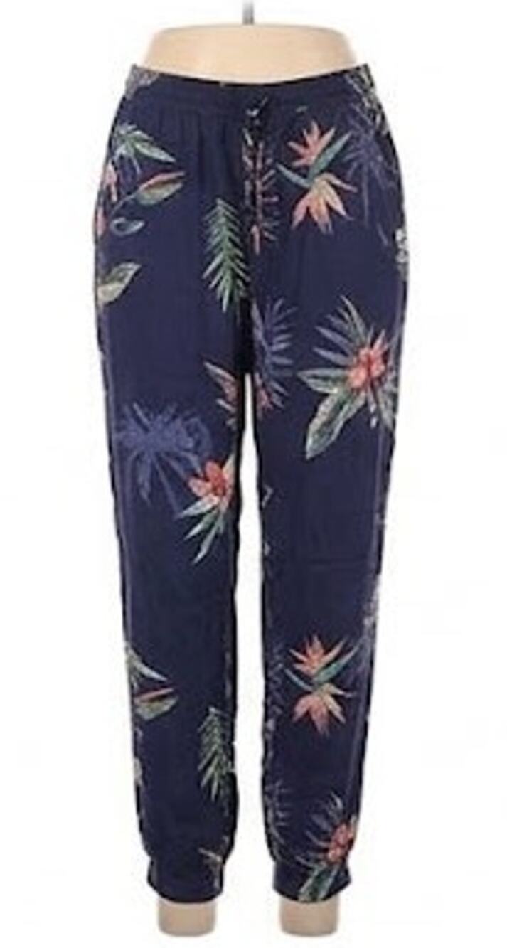 Roxy Floral Jogger Pants Lightweight Viscose Bird of Paradise Blue Size Small